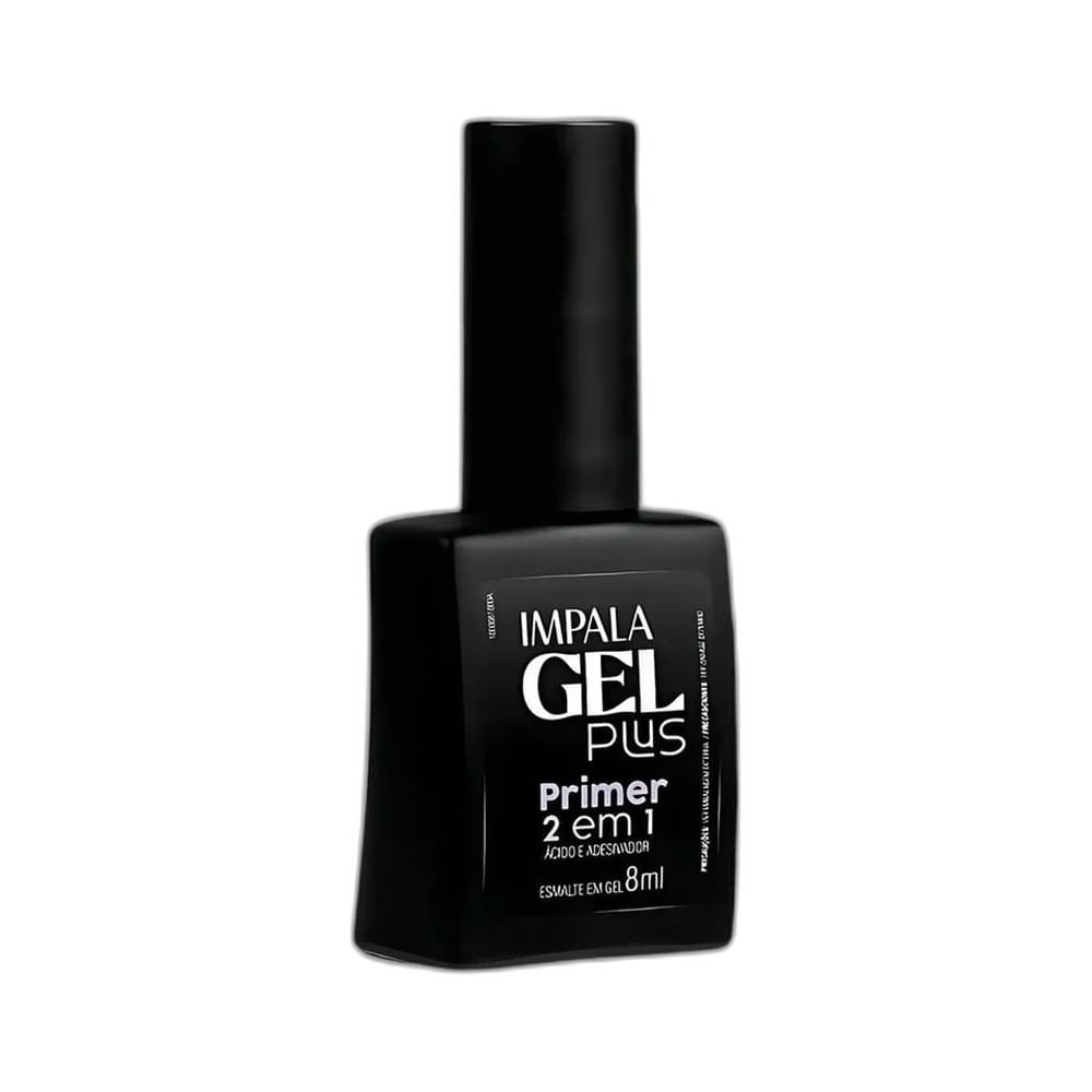 Primer Impala Gel Plus 2 em 1 de 8ml em frasco preto com rótulo branco.